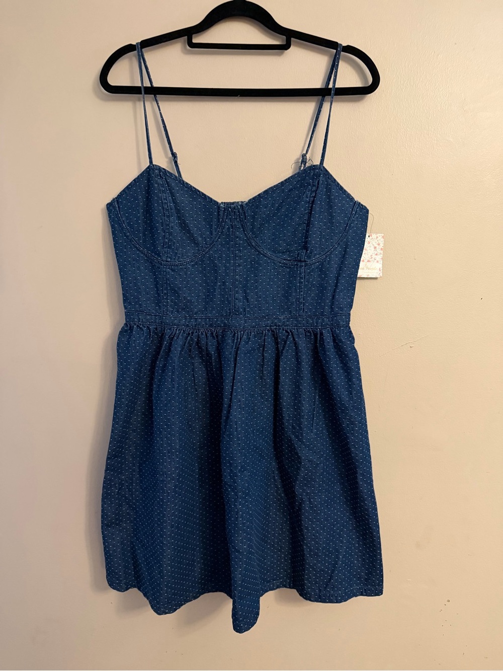 Blue Polka Dot Spaghetti Strap Mini Dress